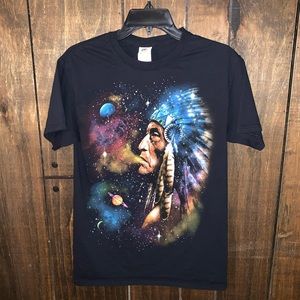 Native American Headdress Universe Planets tee